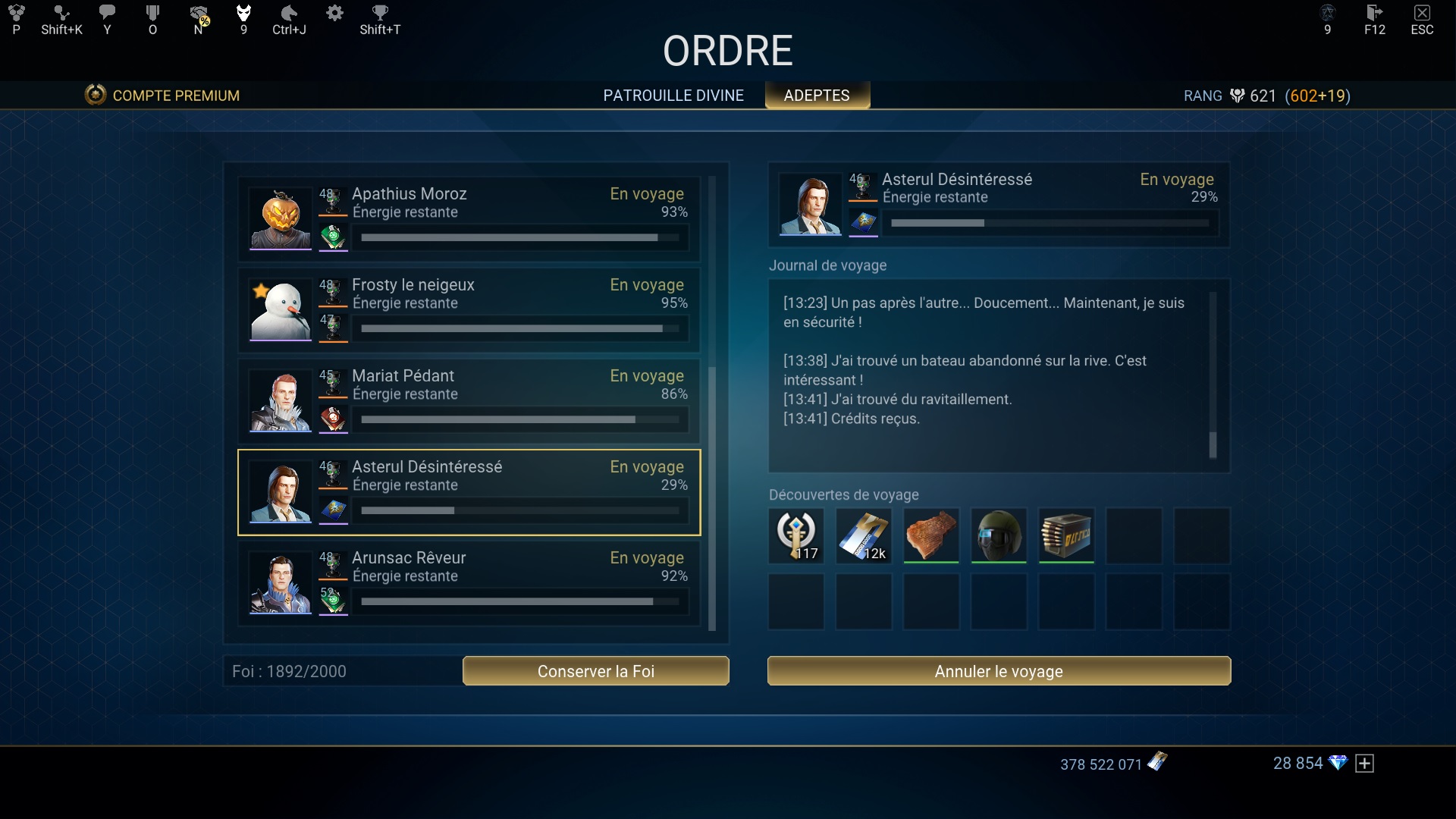 Interface des adeptes