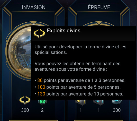 Exploits divins en récompense de directive