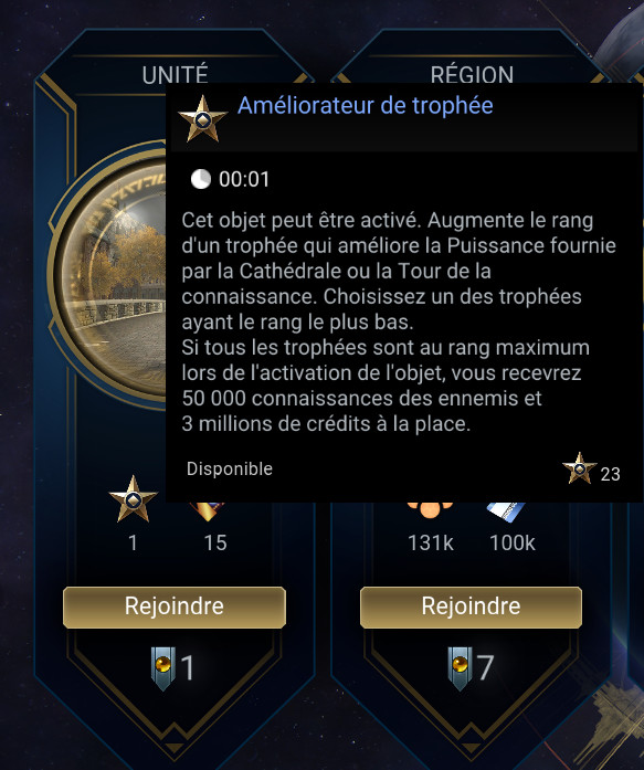 Améliorateurs de trophées en récompense de directive