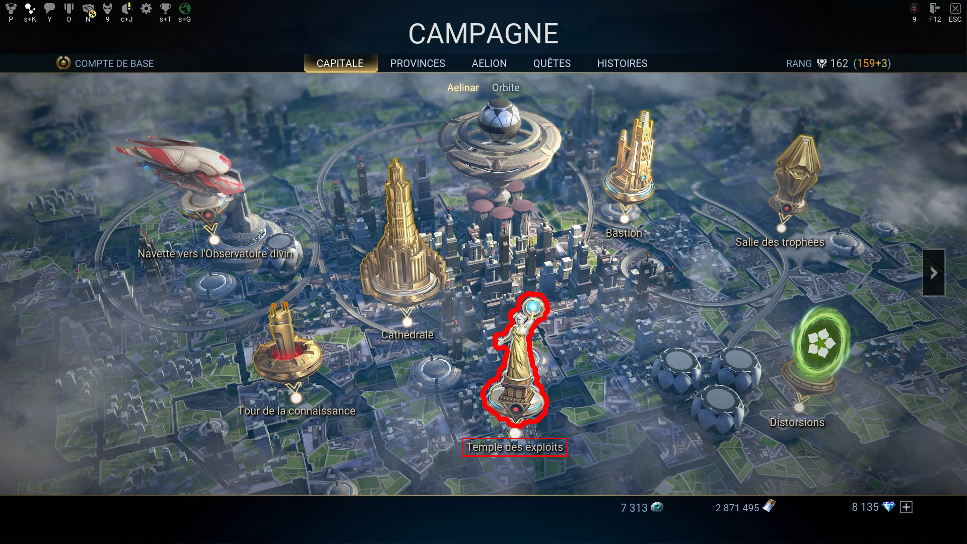 Emplacement du Temple des Exploits dans la Capitale